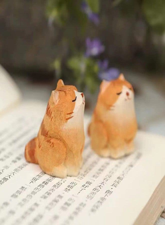 ALHBEJT Wooden Cat Figurines Sculpture Statue Lovely Small Carved Orange Cat Statue Handmade Wood Kitten Art Carving Work for Home Office Decoration (Little Orange Cat) - Image 5